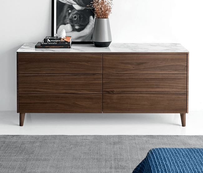 Commode Boston en marbre de Calligaris en finition noyer