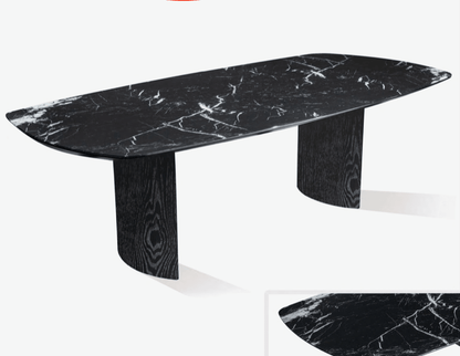 Table à manger Capri avec verre en marbre noir