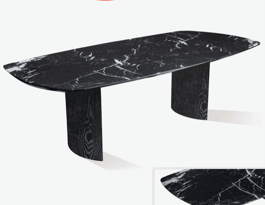 Table à manger Capri avec verre en marbre noir