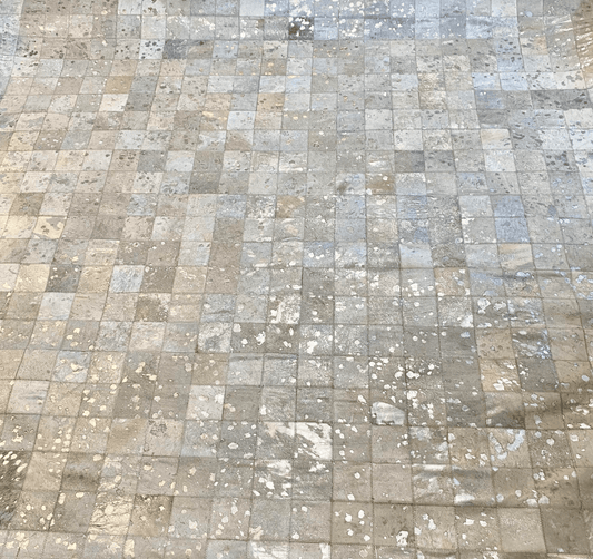 Block Patch Silver Cowride Rug 8 x 10