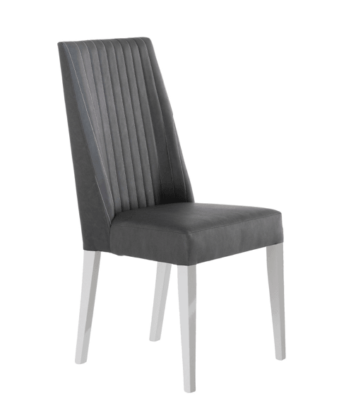 Lux Dining Chair collection in White High Gloss Laqour and Faux Taupe leather