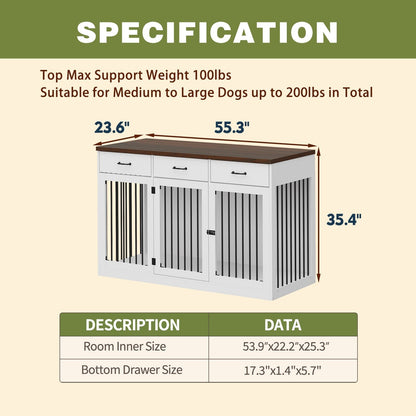 Élégant meuble de rangement en bois pour chien, 3 tiroirs