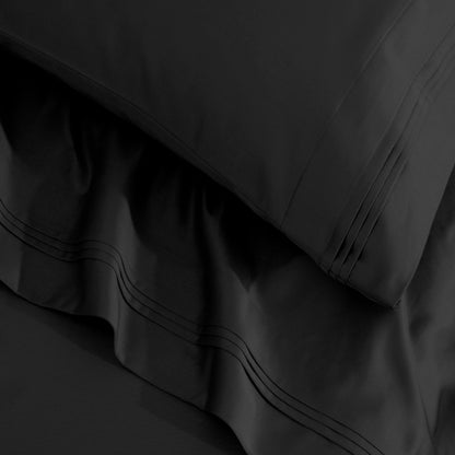 Parure de draps en coton égyptien de qualité supérieure, 1 500 fils au pouce carré, à poches profondes et à motif uni