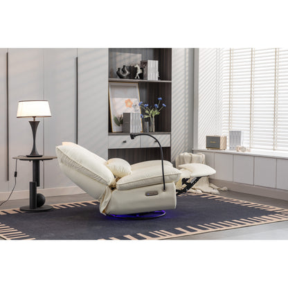 Fauteuil inclinable pivotant et électrique avec haut-parleurs Bluetooth, support de téléphone, ports de chargement USB et Type-C, rangement dissimulé dans les accoudoirs