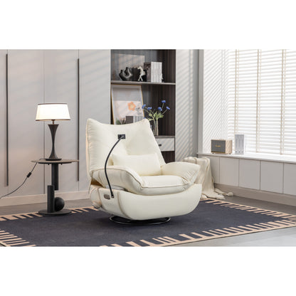 Fauteuil inclinable pivotant et électrique avec haut-parleurs Bluetooth, support de téléphone, ports de chargement USB et Type-C, rangement dissimulé dans les accoudoirs