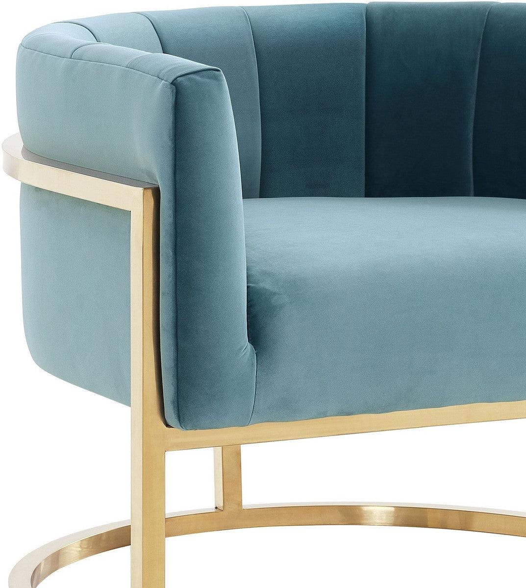 Chaise Magna Sea Blue avec base dorée