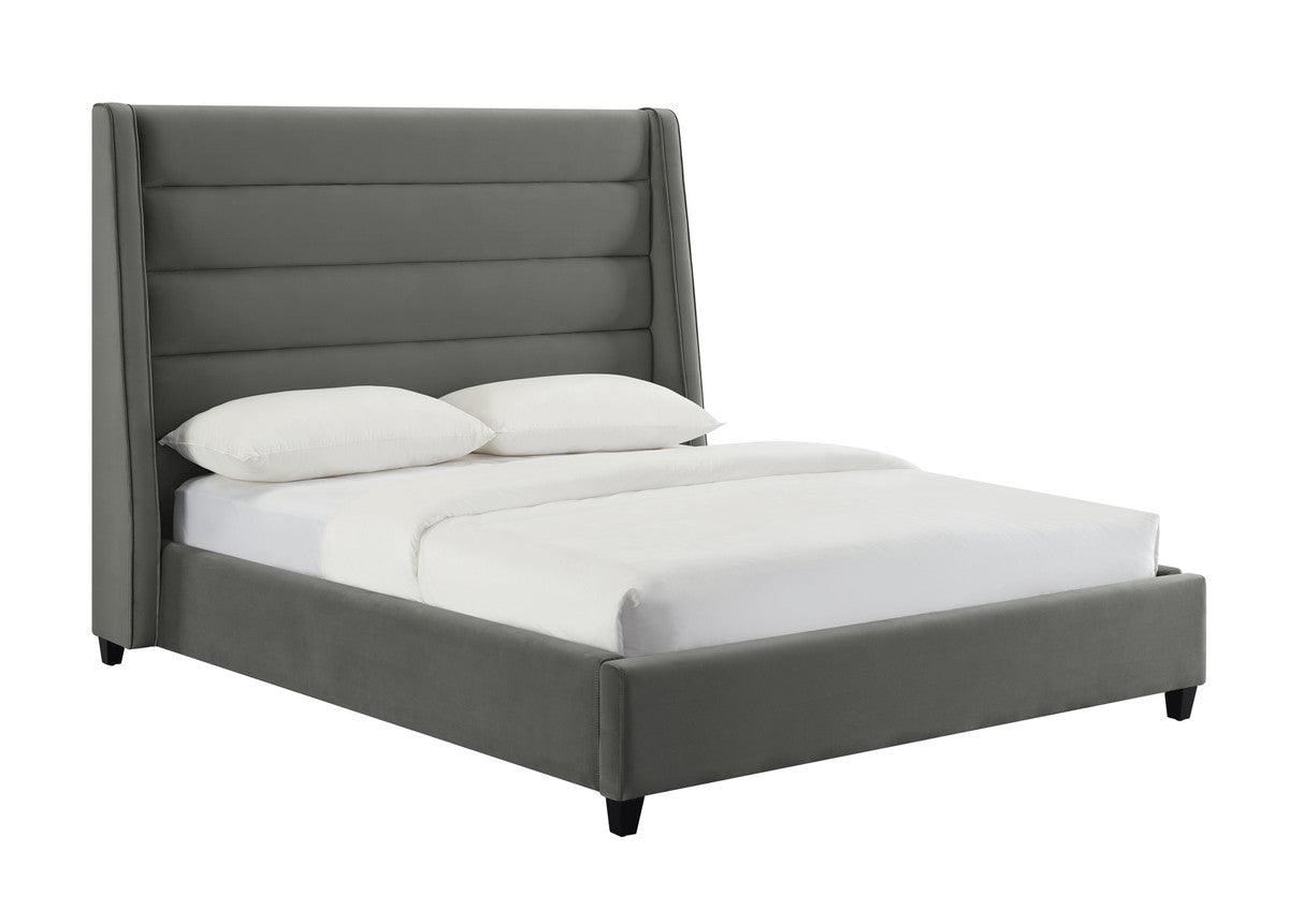 Lit en velours gris Kaui