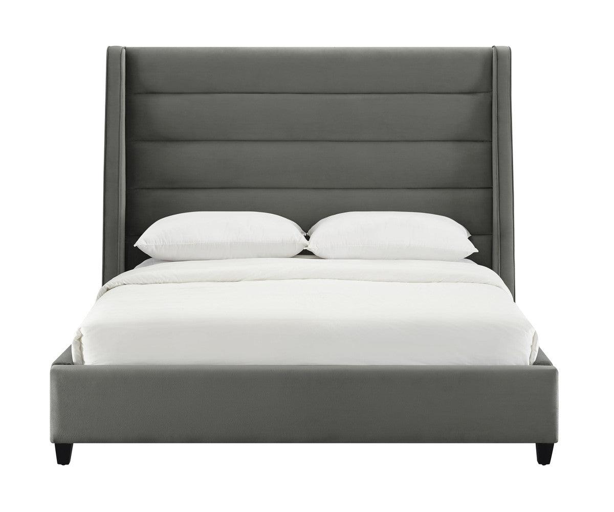 Lit en velours gris Kaui