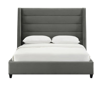 Lit en velours gris Kaui