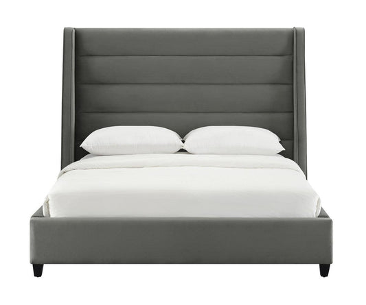 Lit en velours gris Kaui