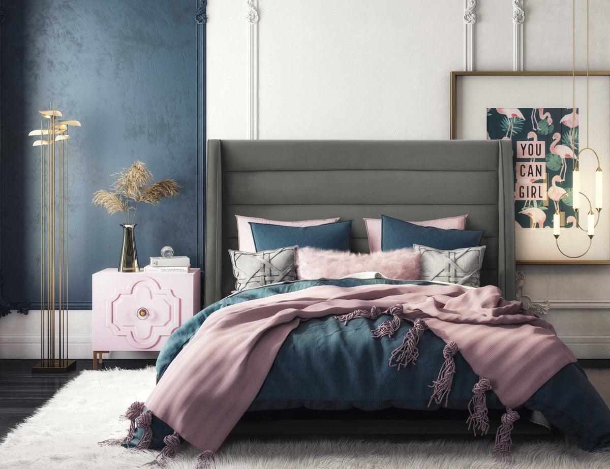 Lit en velours gris Kaui