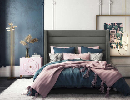 Lit en velours gris Kaui
