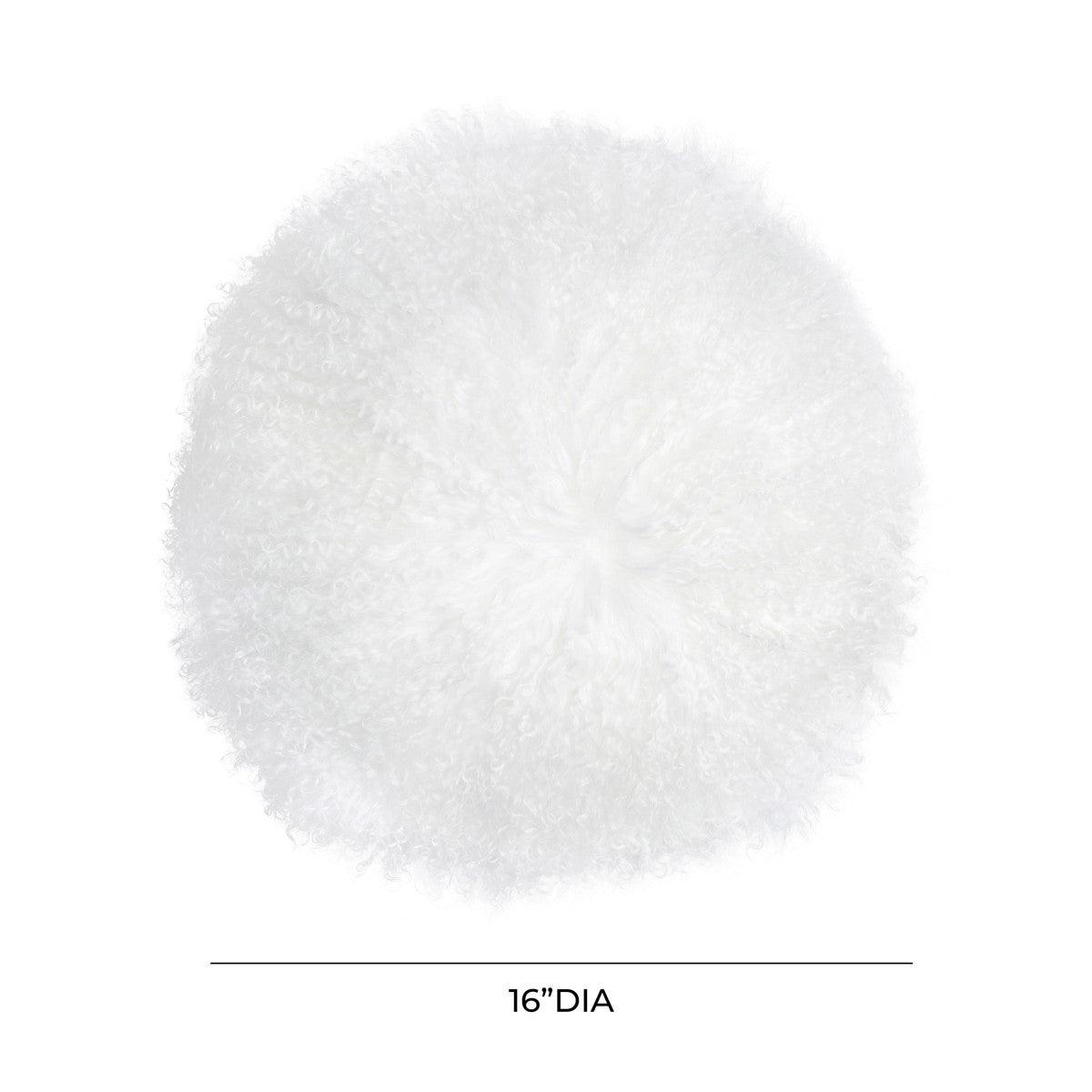 White Sheepskin 16 Round Pillow
