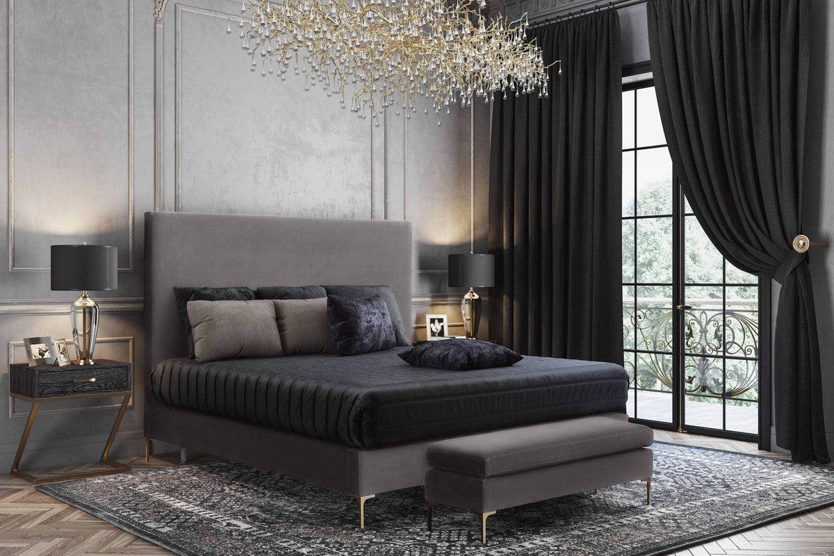 Daphne Grey Velvet Bench