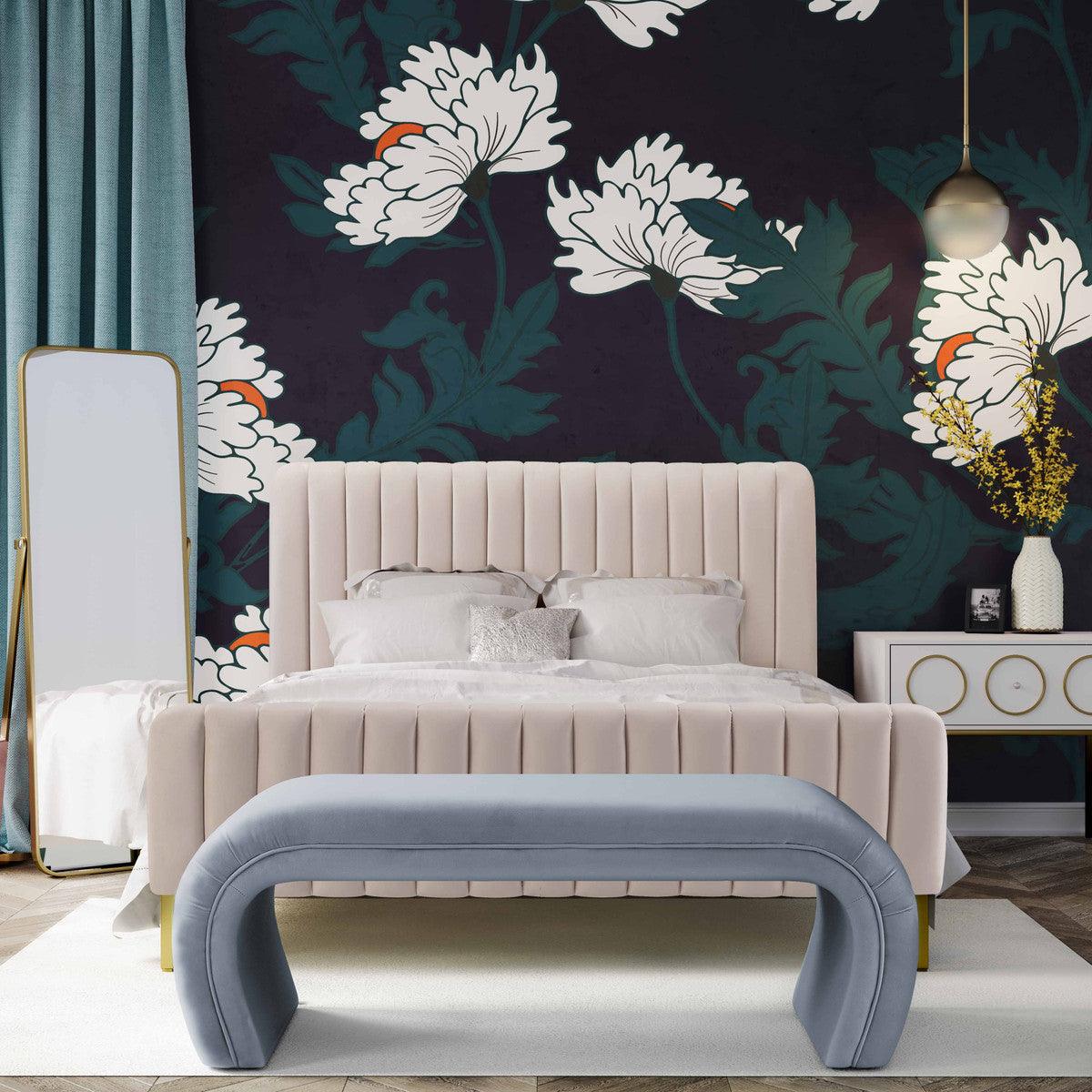 Kenny Sea Blue Velvet Bench