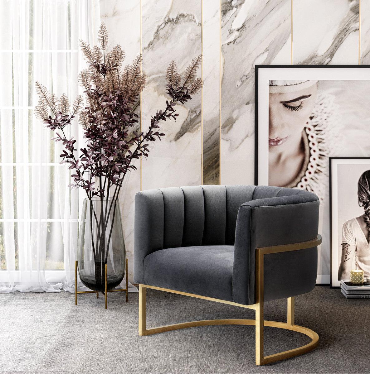 Chaise en velours gris Magna