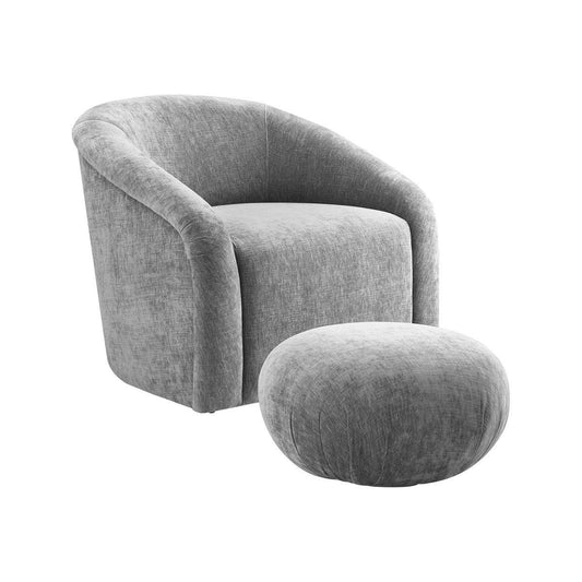 Ensemble chaise et pouf Bosh en chenille grise