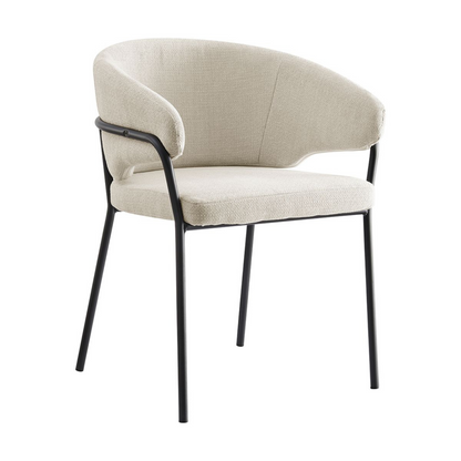 Chaise de salle à manger Capri en lin crème avec cadre noir élégant