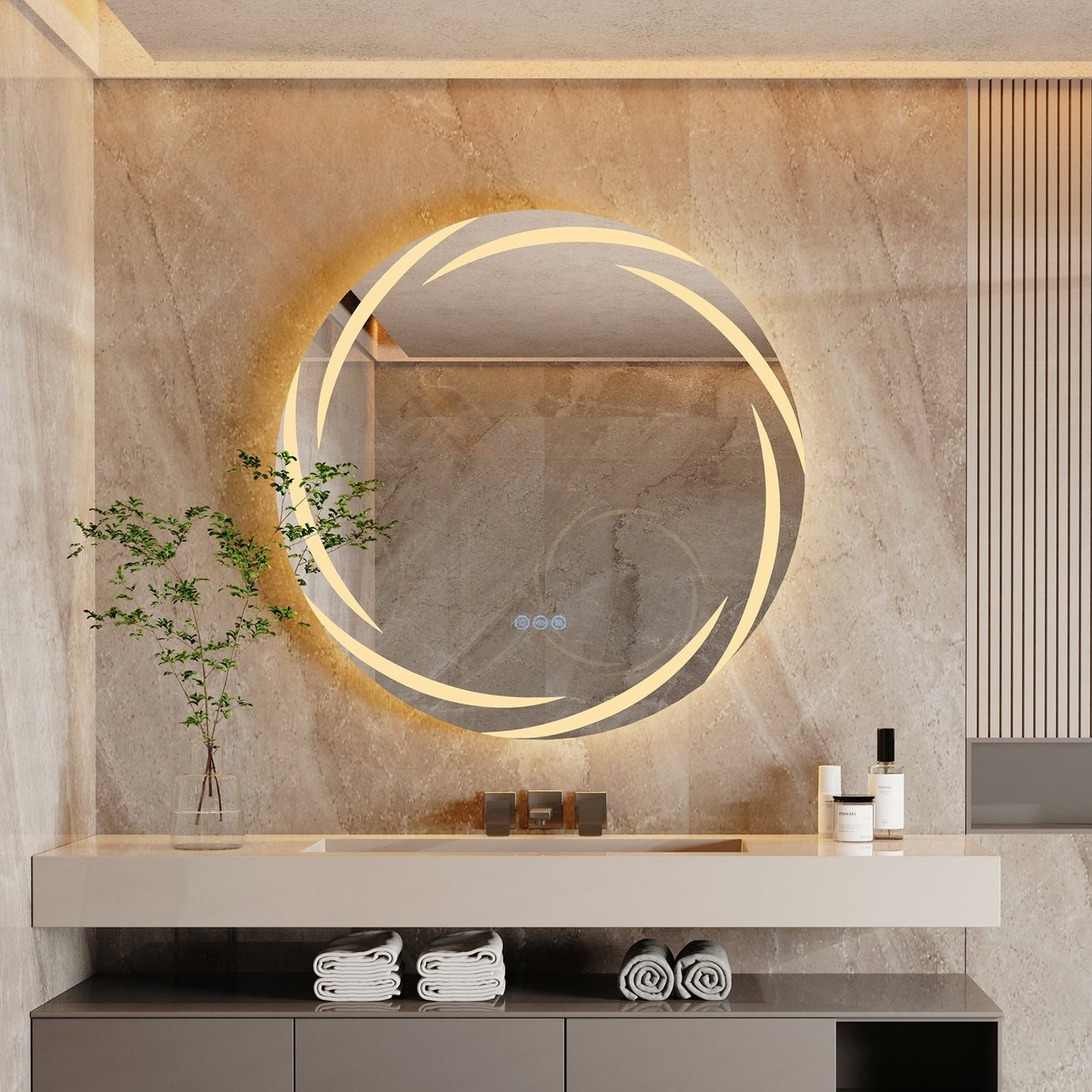Miroir de salle de bain unique, grand et rétroéclairé à LED, sans scintillement