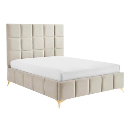 Lit ottoman rembourré en velours crème Imogen avec pieds dorés