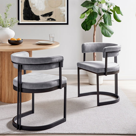 Chaise de salle à manger incurvée Mia en velours gris et cadre noir