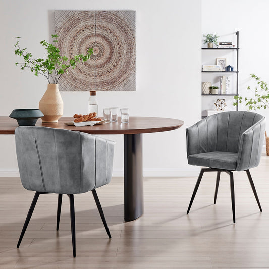 Chaise de salle à manger Arlo en velours gris avec pieds pivotants noirs
