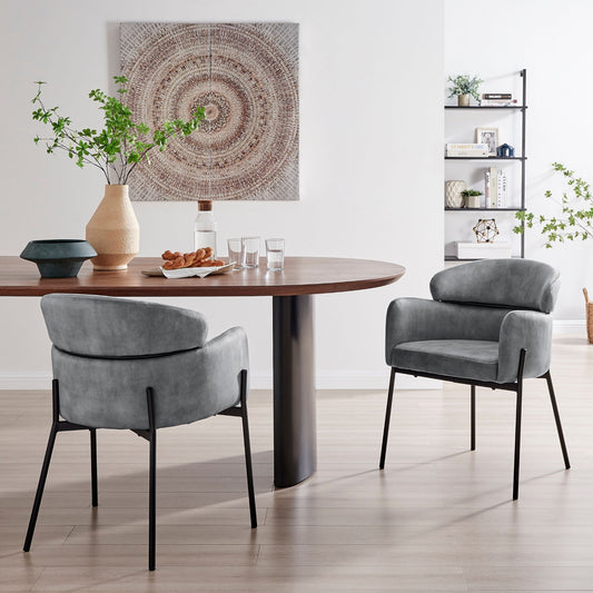 Chaise de salle à manger Liang en velours gris avec cadre noir