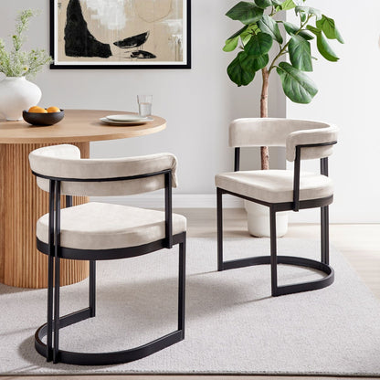 Chaise de salle à manger incurvée Mia en velours crème et cadre noir