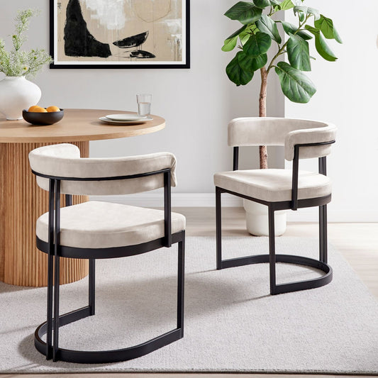 Chaise de salle à manger incurvée Mia en velours crème et cadre noir