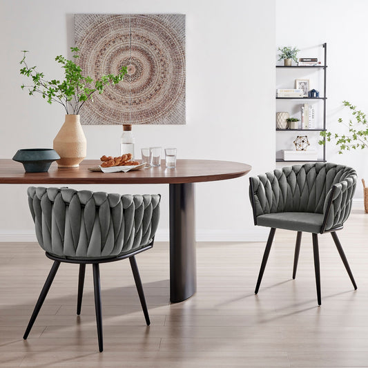 Chaise de salle à manger en velours tressé gris Iris avec cadre noir