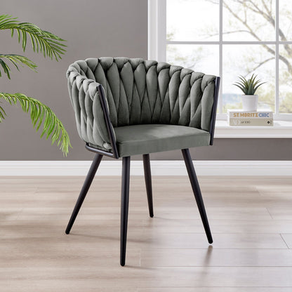 Chaise de salle à manger en velours tressé gris Iris avec cadre noir