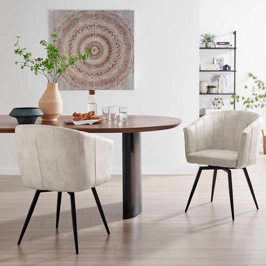 Chaise de salle à manger Arlo en velours crème avec pieds pivotants noirs