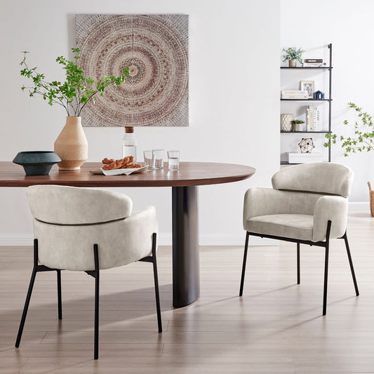 Chaise de salle à manger Liang en velours crème avec cadre noir