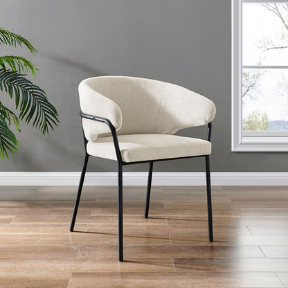 Chaise de salle à manger Capri en lin crème avec cadre noir élégant