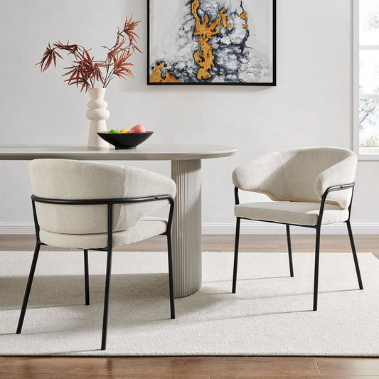 Chaise de salle à manger Capri en lin crème avec cadre noir élégant