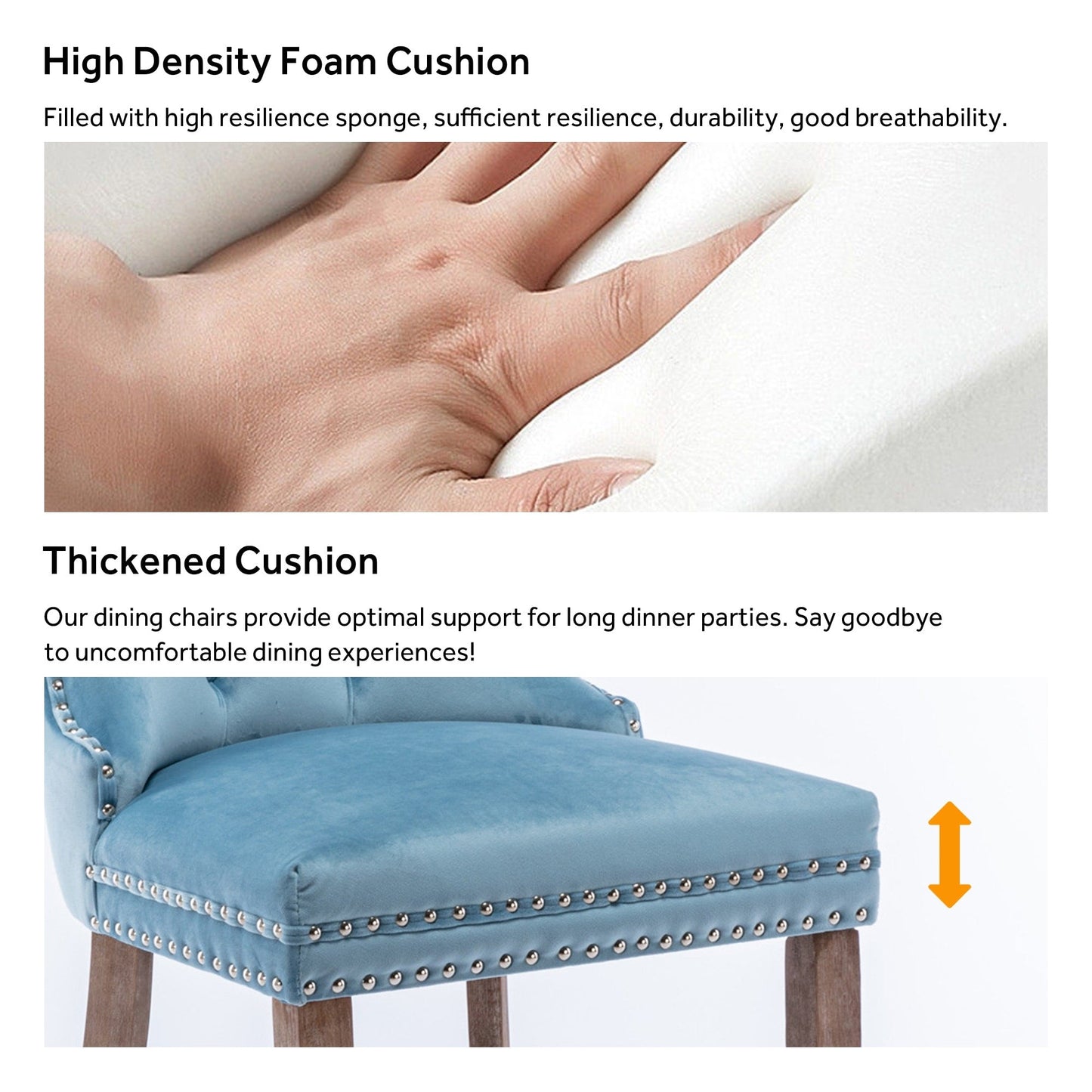 Chaise de salle à manger capitonnée en velours avec pieds en bois massif, lot de 6