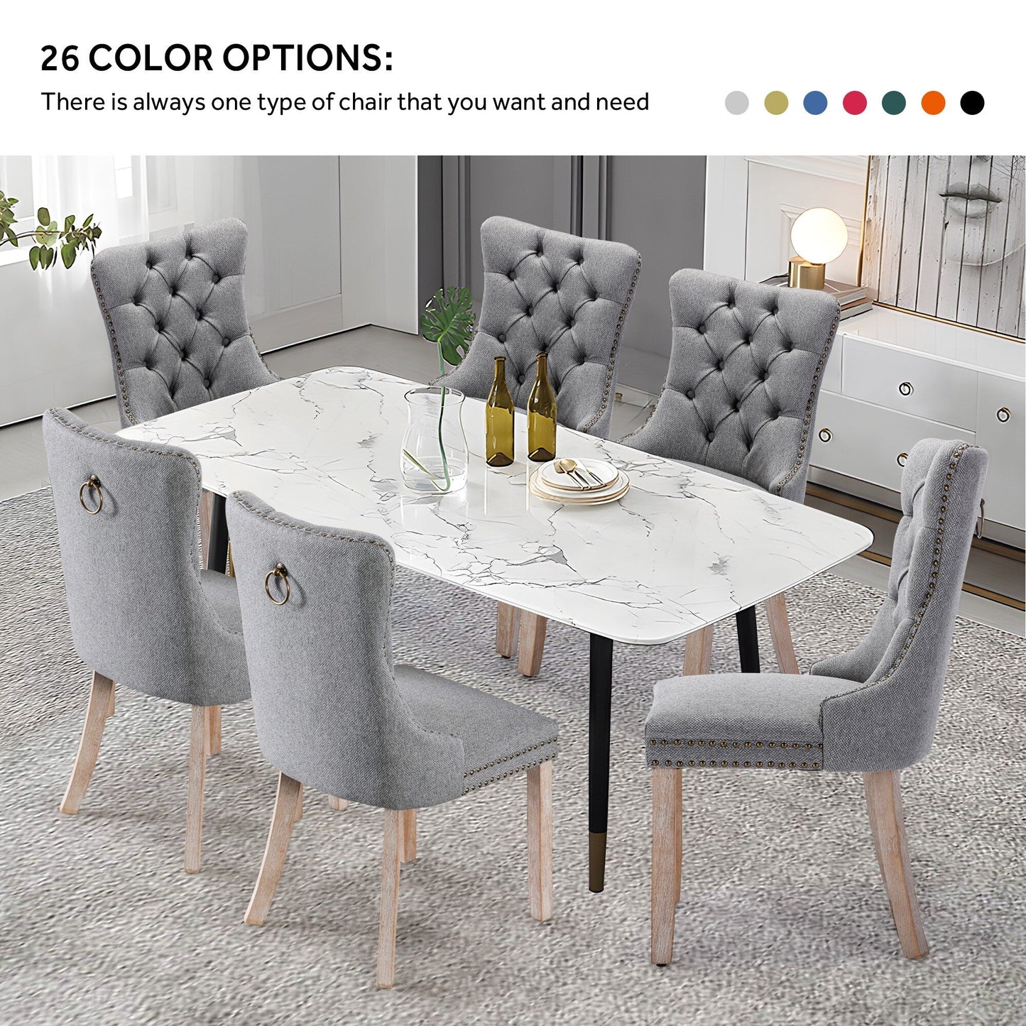 Chaise de salle à manger capitonnée en velours avec pieds en bois massif, lot de 6