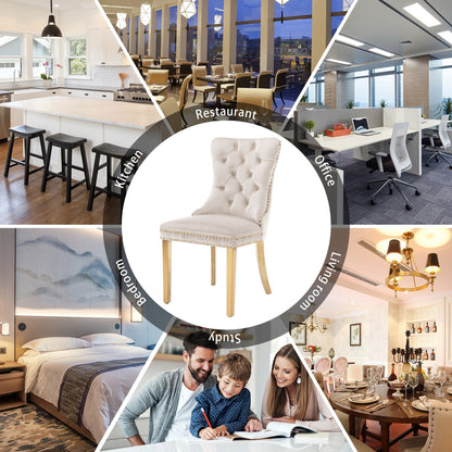 Chaise de salle à manger capitonnée en velours avec pieds en bois massif, lot de 6