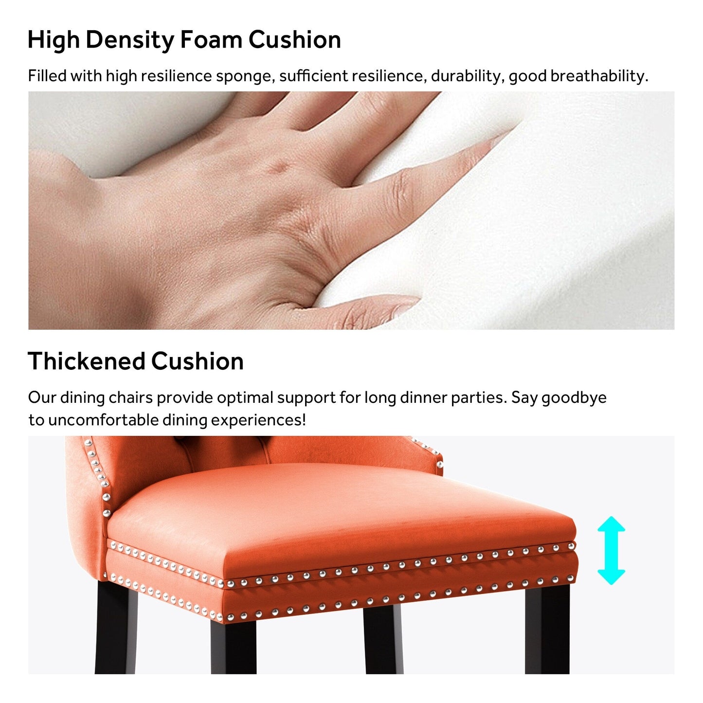 Chaise de salle à manger capitonnée en velours avec pieds en bois massif, lot de 6