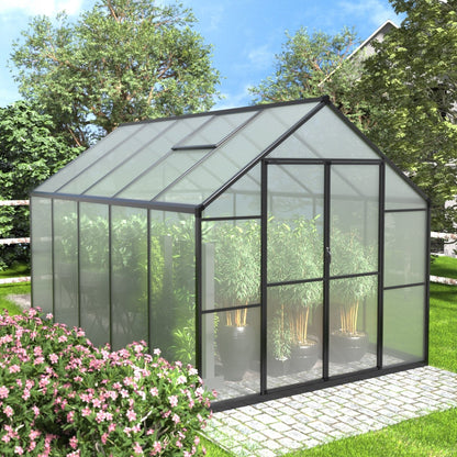 Serre de jardin en aluminium VEIKOUS avec ventilation de toit réglable et porte verrouillable, gris