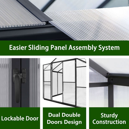 Serre de jardin en aluminium VEIKOUS avec ventilation de toit réglable et porte verrouillable, gris