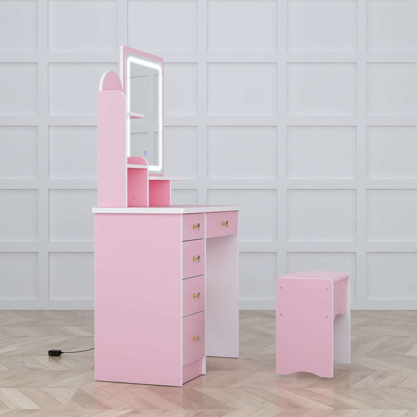 Ensemble de coiffeuse avec miroir et lampe, coiffeuse de maquillage avec tabouret