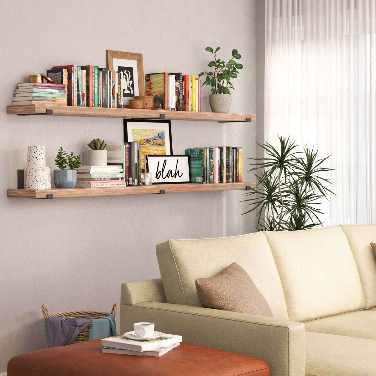 Étagères murales Forte 72 po, 2 pièces, bois brûlé