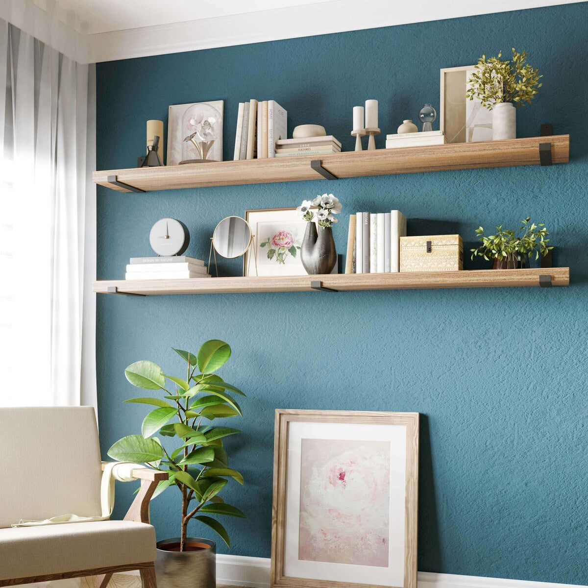 Étagères murales Forte 72 po, 2 pièces, bois brûlé