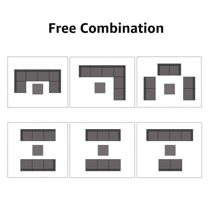 Ensemble de canapés d'extérieur sectionnels rembourrés en osier et acier, 7 pièces