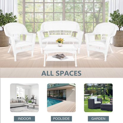 Ensemble de conversation 4 pièces pour patio en osier