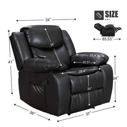 Fauteuil inclinable chauffant et massant en cuir durable à siège large