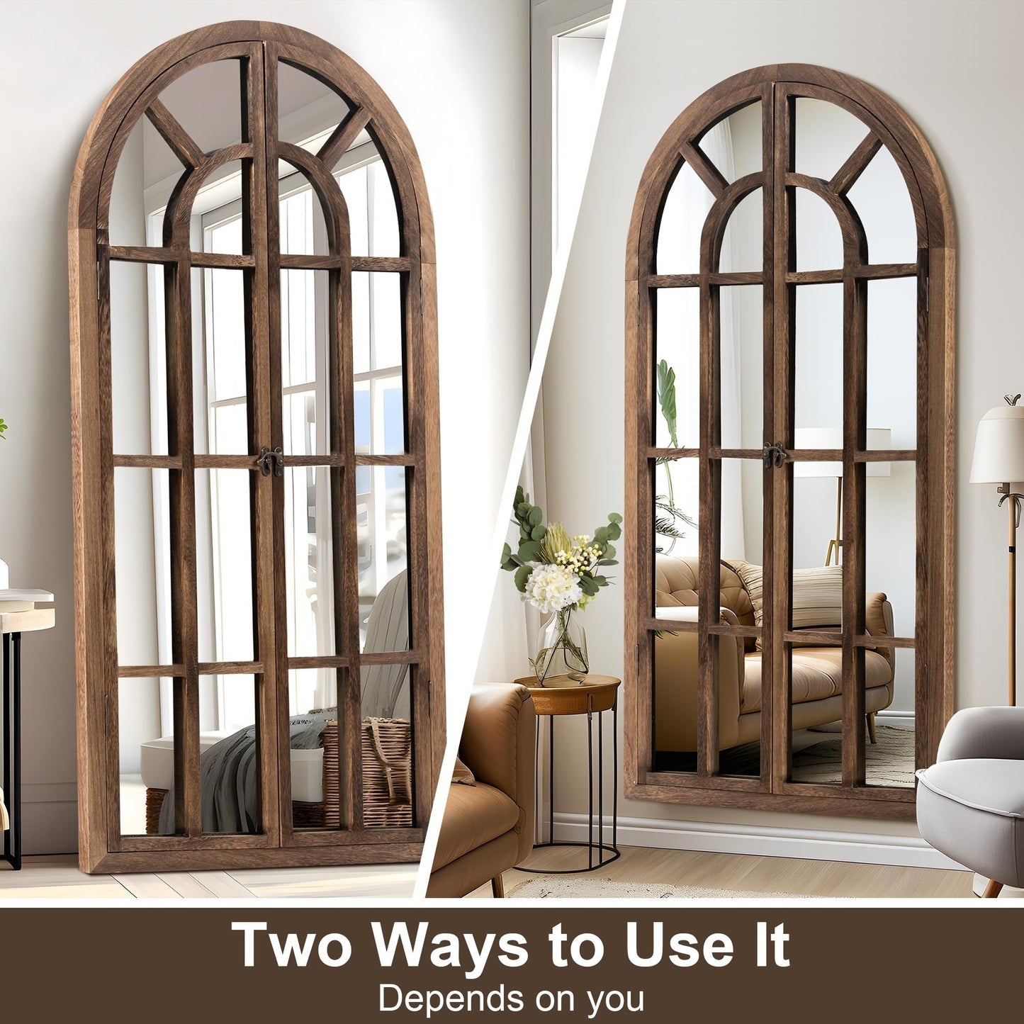 Miroir de fenêtre en bois arqué 71'' L x 31'' l