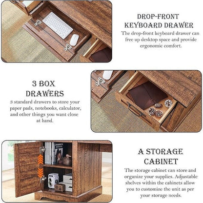 Bureau exécutif Farmhouse 60, bureau en bois pour la maison, bureau d'ordinateur