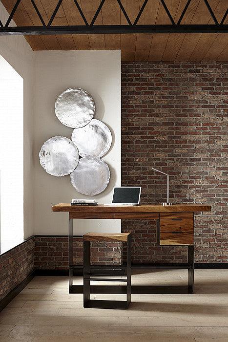 Iron Frame Standing Desk with Drawers Chamcha Wood, Natural, Bar Height